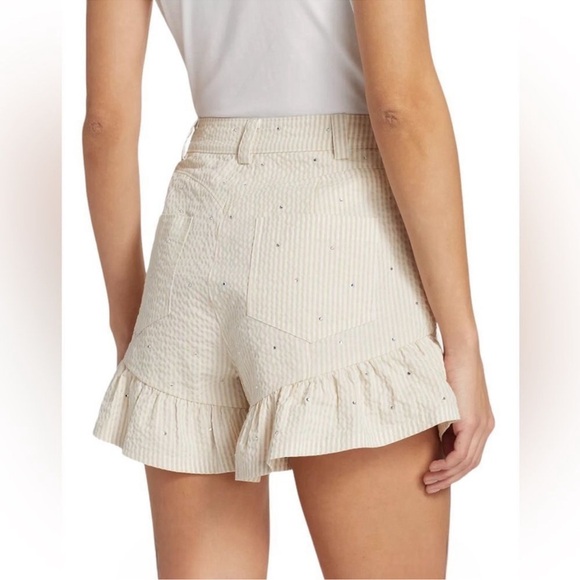 Cinq a Sept Cream Stripe Neema Rhinestone Seersucker Shorts 6 NWT - Picture 2 of 12